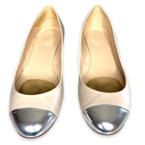 J.Crew's Janey Metallic Cap-Toe Flats Shoes Size 10